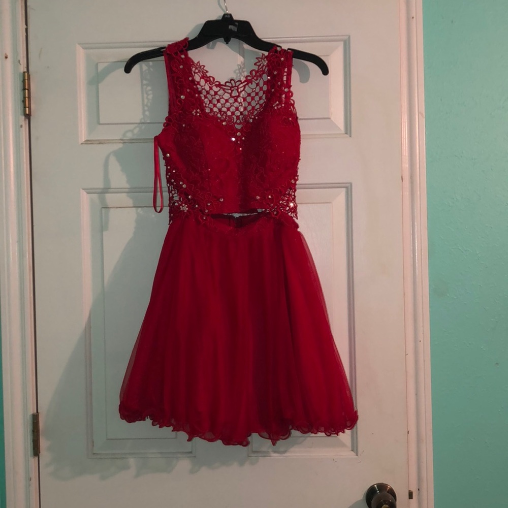 red 2 piece hoco dress